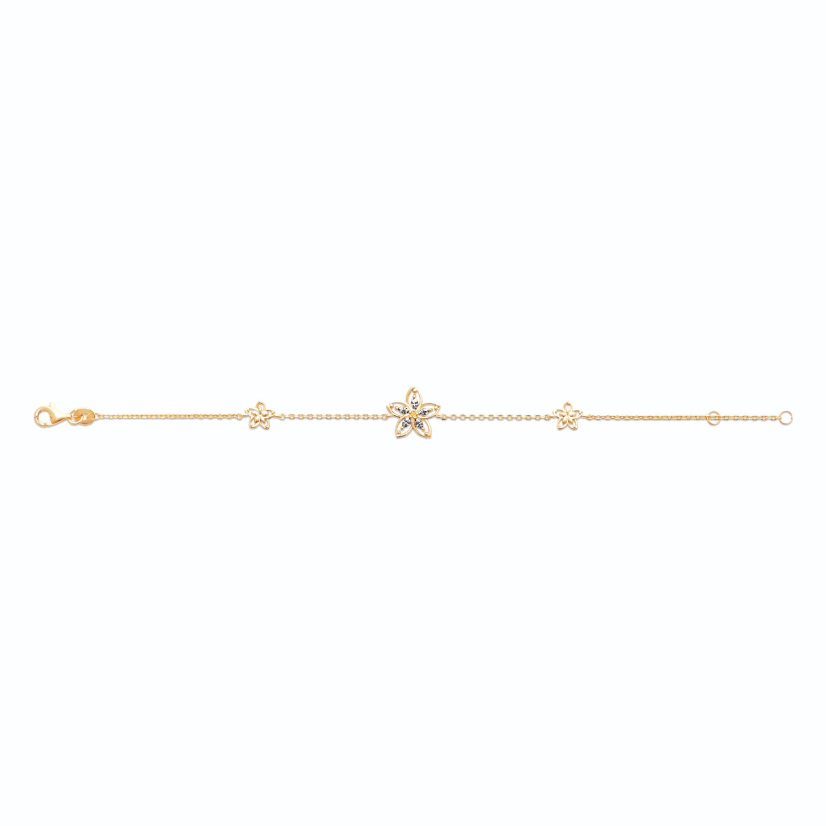 Bracelet chaîne trois fleurs de zircons en plaqué or