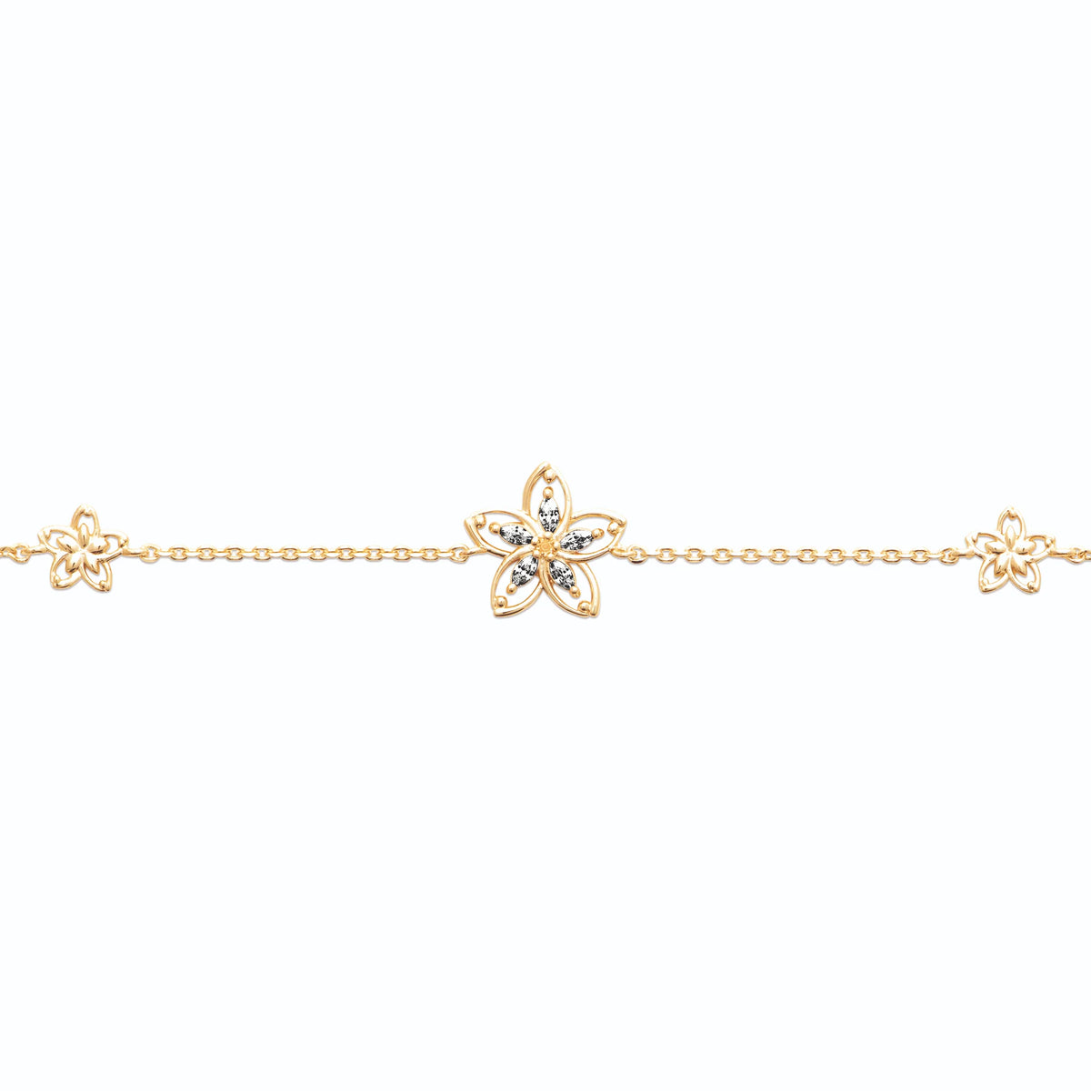 Bracelet chaîne trois fleurs de zircons en plaqué or