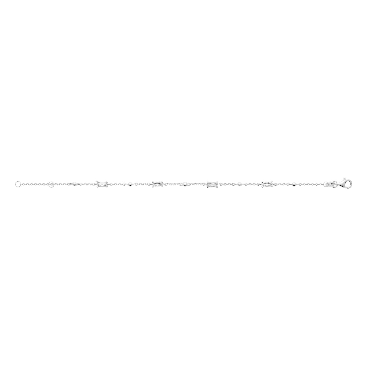 Bracelet chaîne zircons taille baguette et billes en argent 925 rhodié