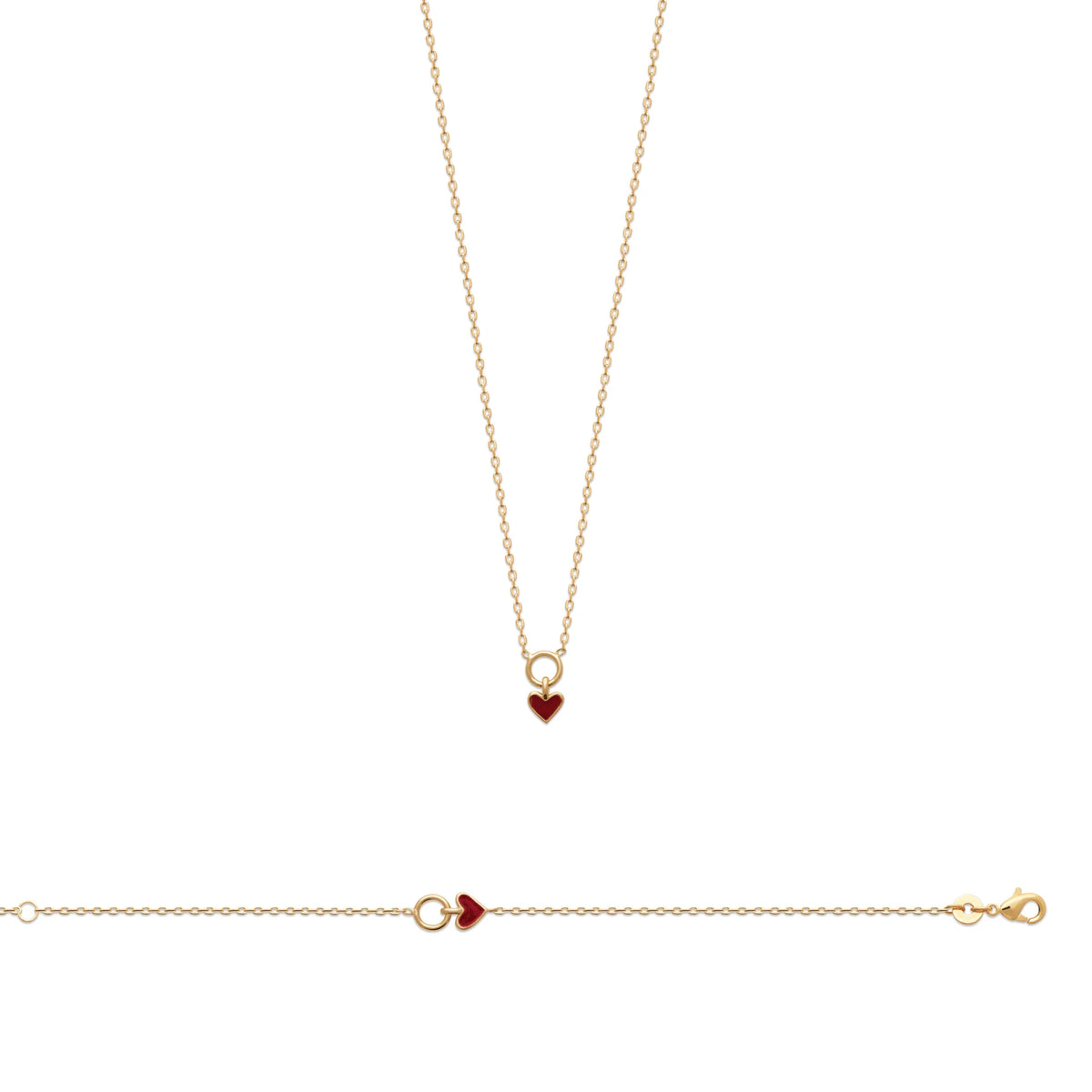 Bracelet cœur rouge enfant en plaqué or, 18 cm