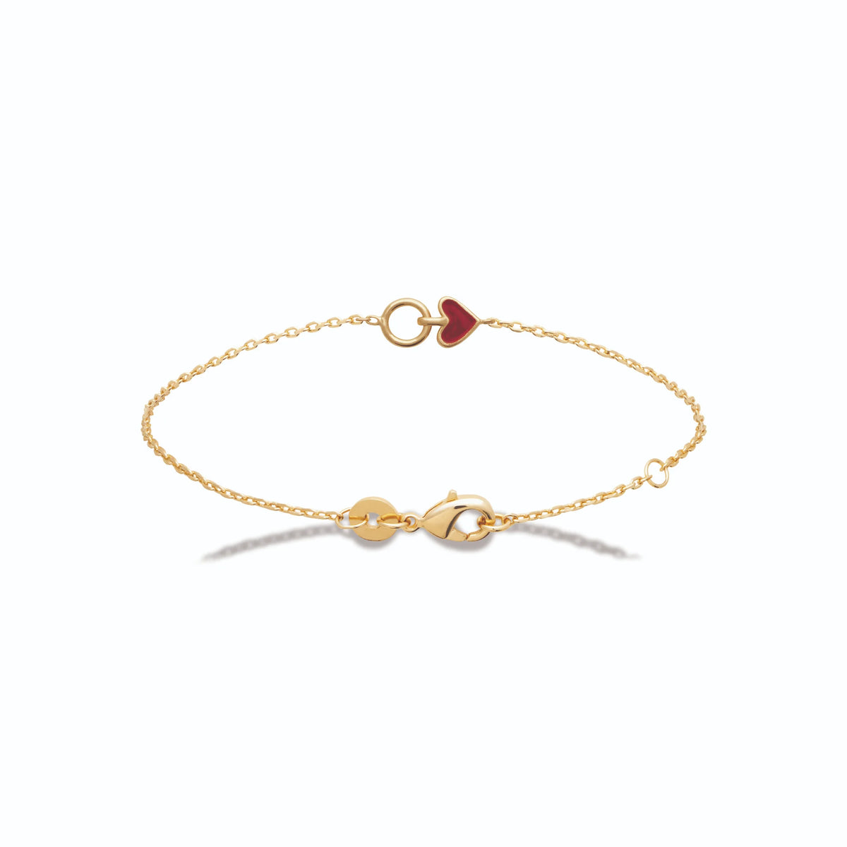 Bracelet cœur rouge enfant en plaqué or, 18 cm