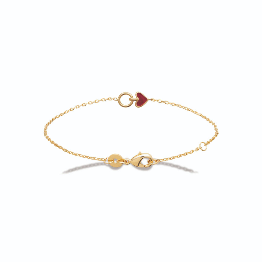 Bracelet cœur rouge enfant en plaqué or, 18 cm, vue de face