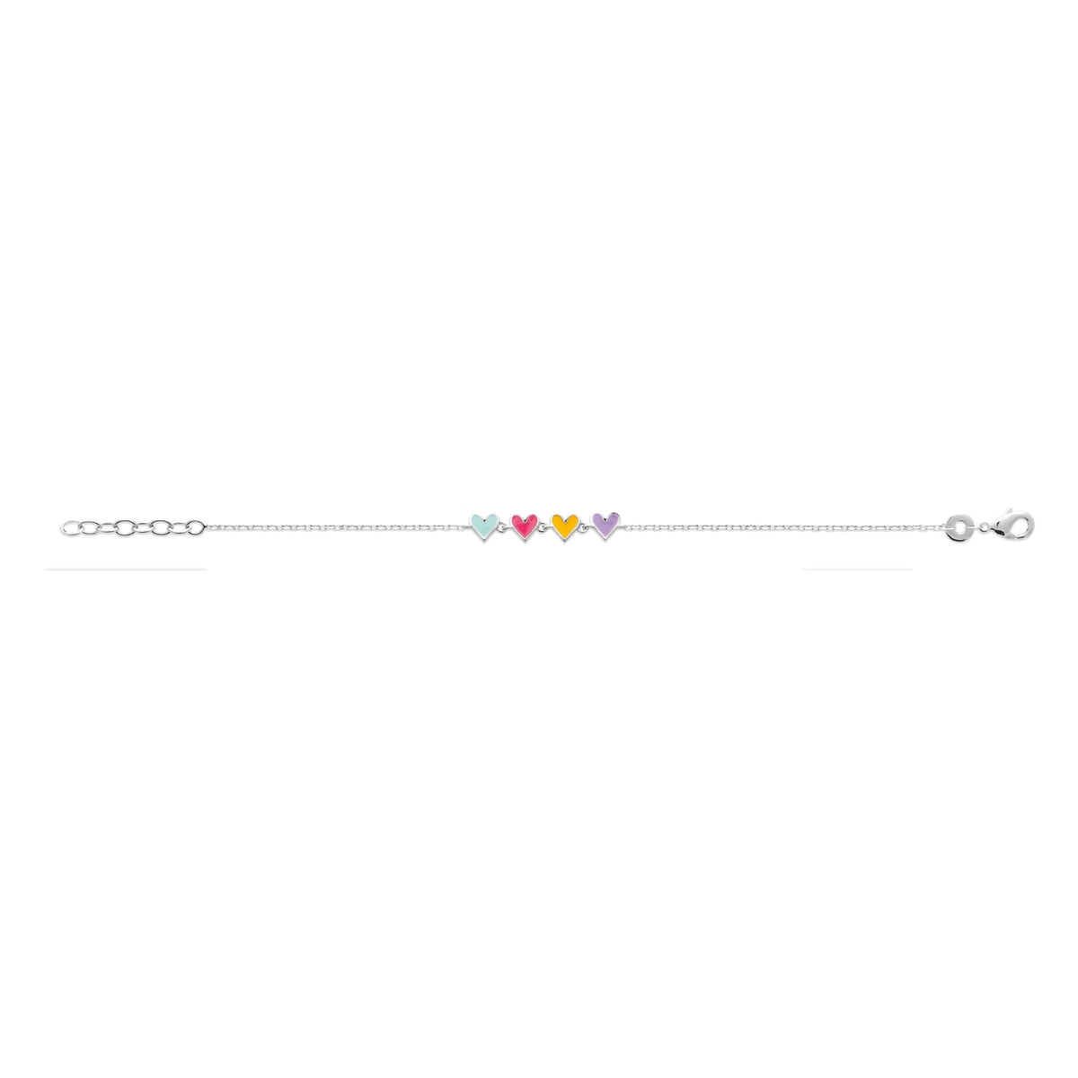Bracelet cœurs multicolores enfant en argent 925 rhodié, 16 cm