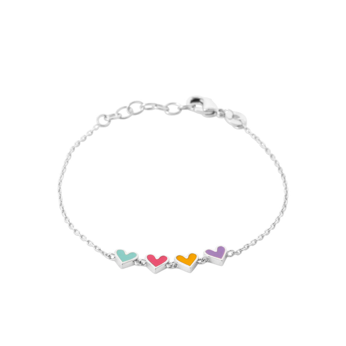 Bracelet cœurs multicolores enfant en argent 925 rhodié, 16 cm