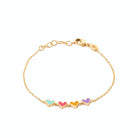 Bracelet cœurs multicolores enfant en plaqué or, 16 cm