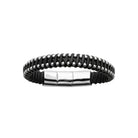 Bracelet cuir noir à anneaux d’acier homme