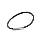 Bracelet cuir tressé fin noir et fermoir acier
