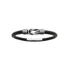 Bracelet cuir tressé noir à nœud marin en acier homme