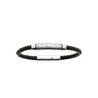 Bracelet cuir tressé noir et fermoir acier gravé homme