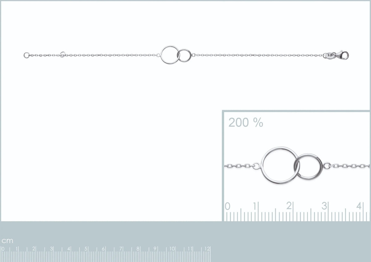 Bracelet deux anneaux fins entrelacés en argent 925 rhodié