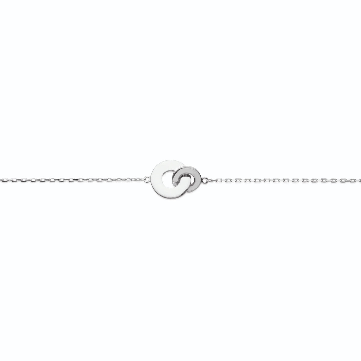 Bracelet deux anneaux plats entrelacés en argent 925 rhodié, autre angle de vue