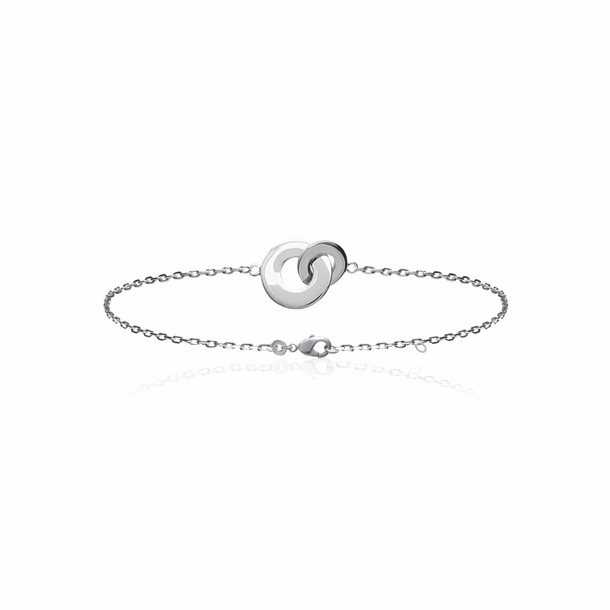 Bracelet deux anneaux plats entrelacés en argent 925 rhodié