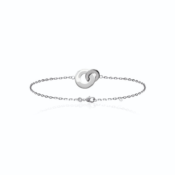 Bracelet deux anneaux plats entrelacés en argent 925 rhodié
