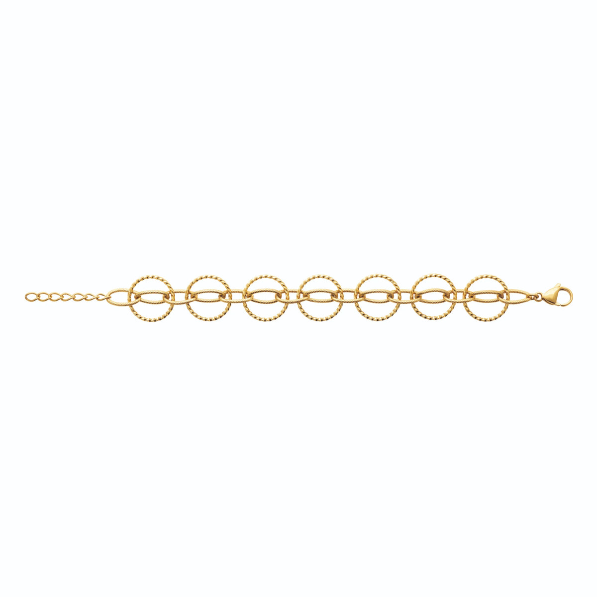 Bracelet double anneaux texturés entrelacés en acier PVD doré