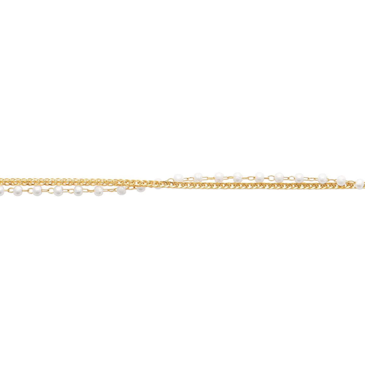 Bracelet double rang chaîne et perles d’imitation en acier PVD doré
