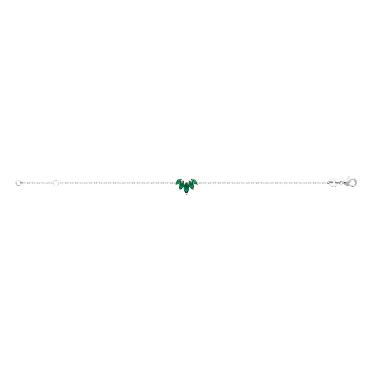 Bracelet éventail de navettes vertes en argent 925