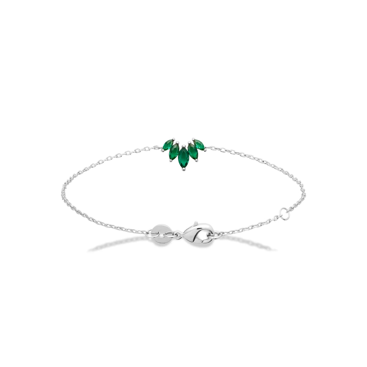 Bracelet éventail de navettes vertes en argent 925