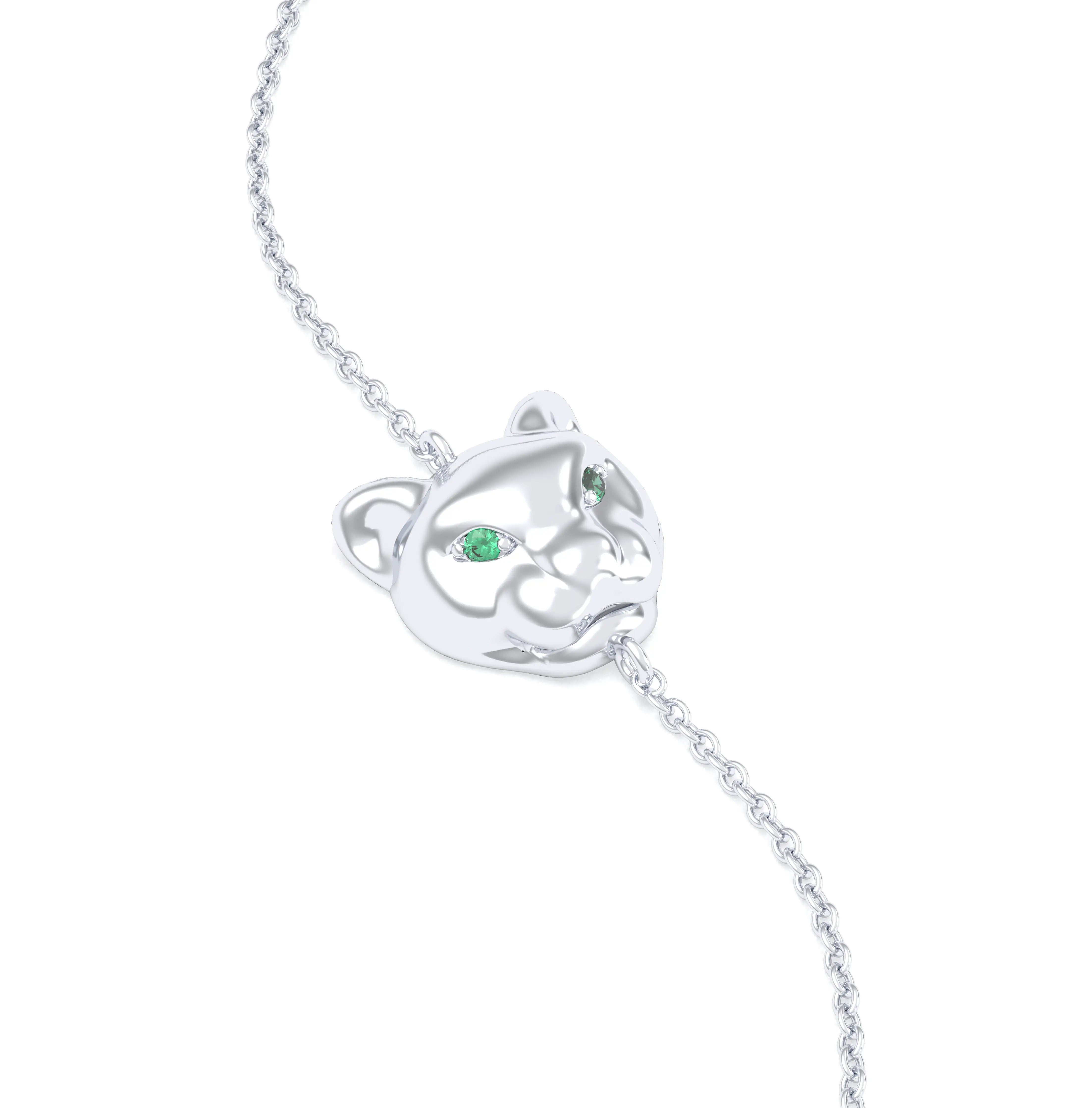 Bracelet Féline en or blanc 18 carats et pierres précieuses Emeraude