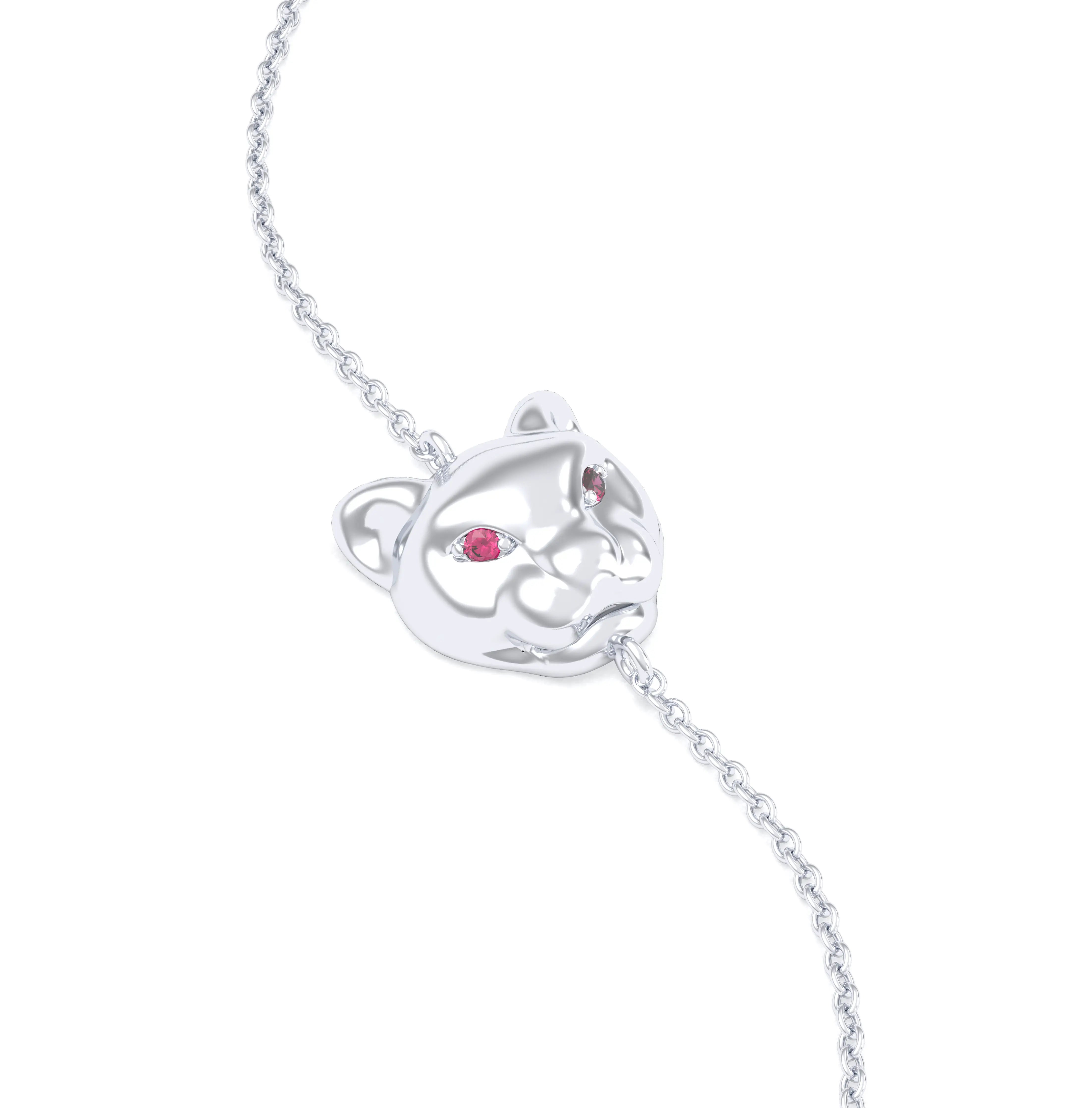 Bracelet Féline en or blanc 18 carats et pierres précieuses Rubis