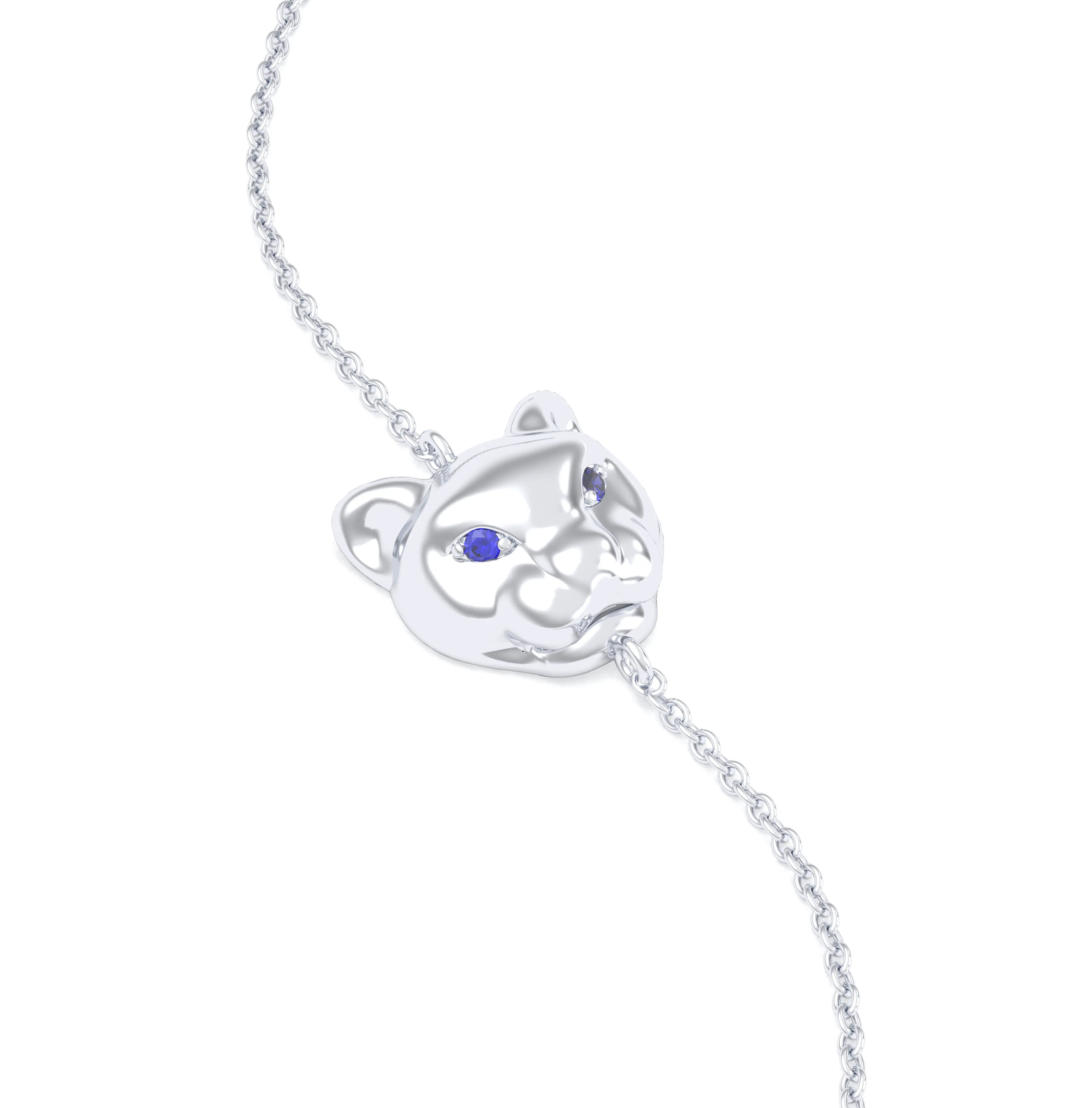 Bracelet Féline en or blanc 18 carats et pierres précieuses Saphir bleu