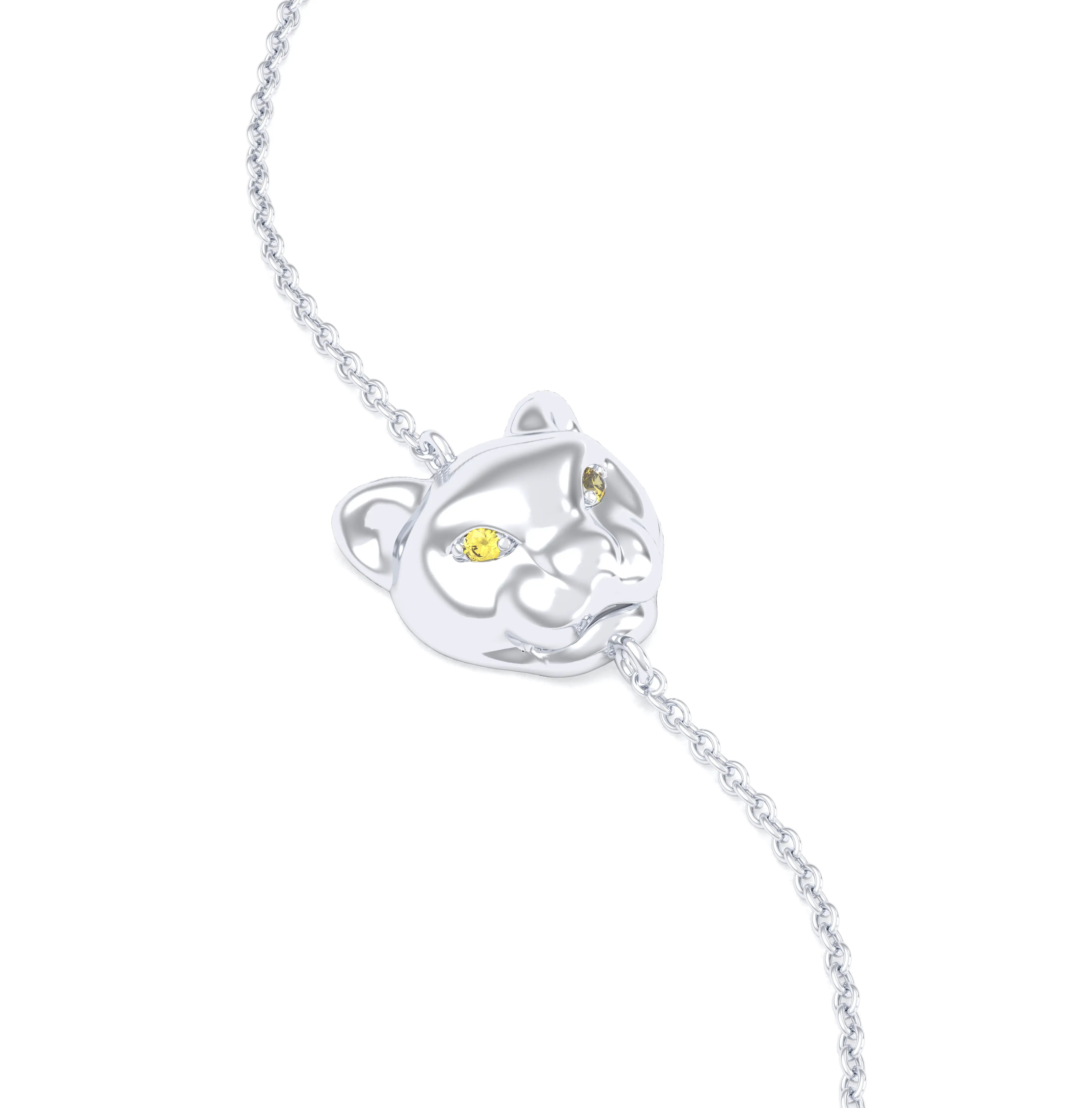 Bracelet Féline en or blanc 18 carats et pierres précieuses Saphir jaune