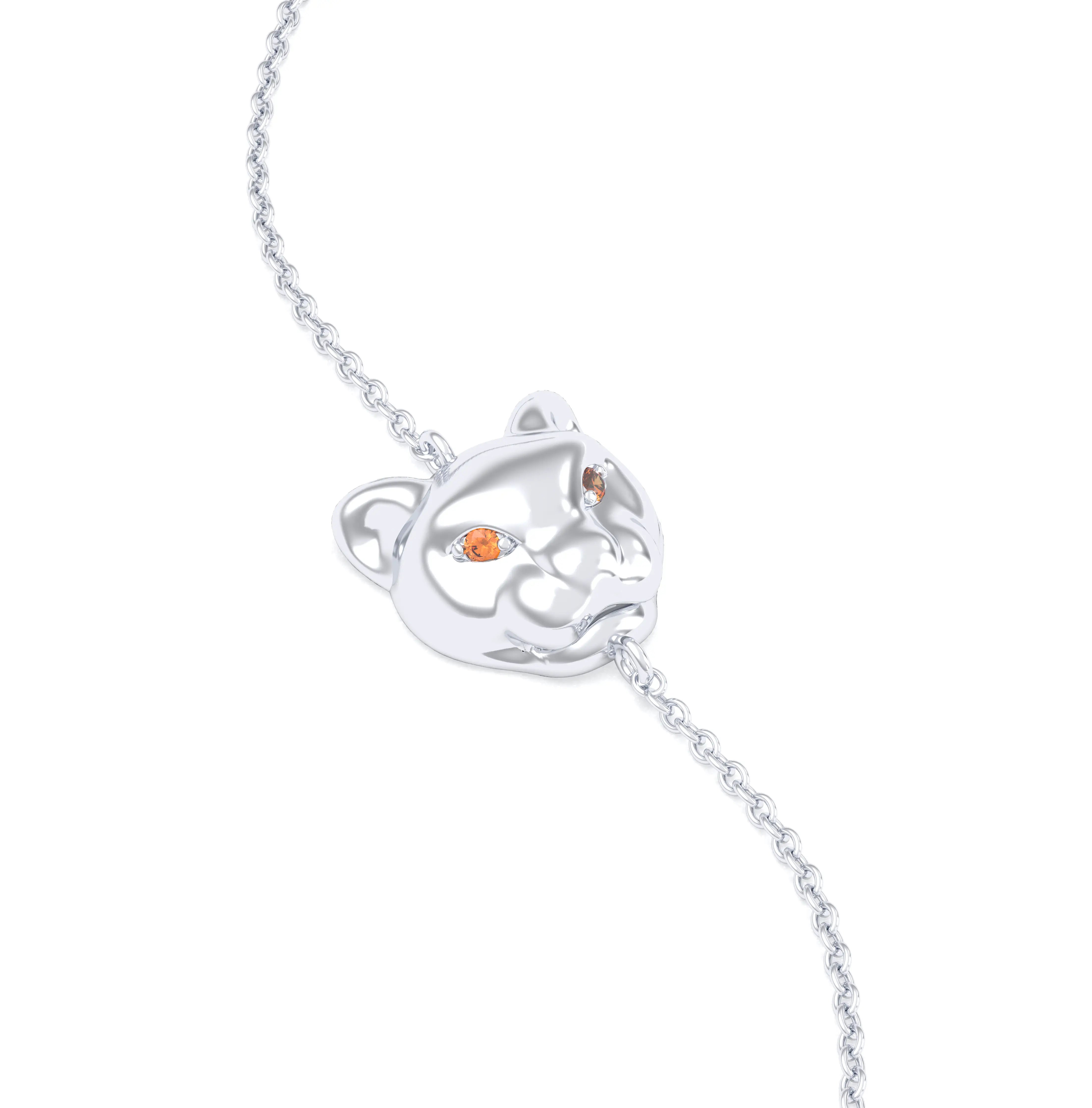Bracelet Féline en or blanc 18 carats et pierres précieuses Saphir orange