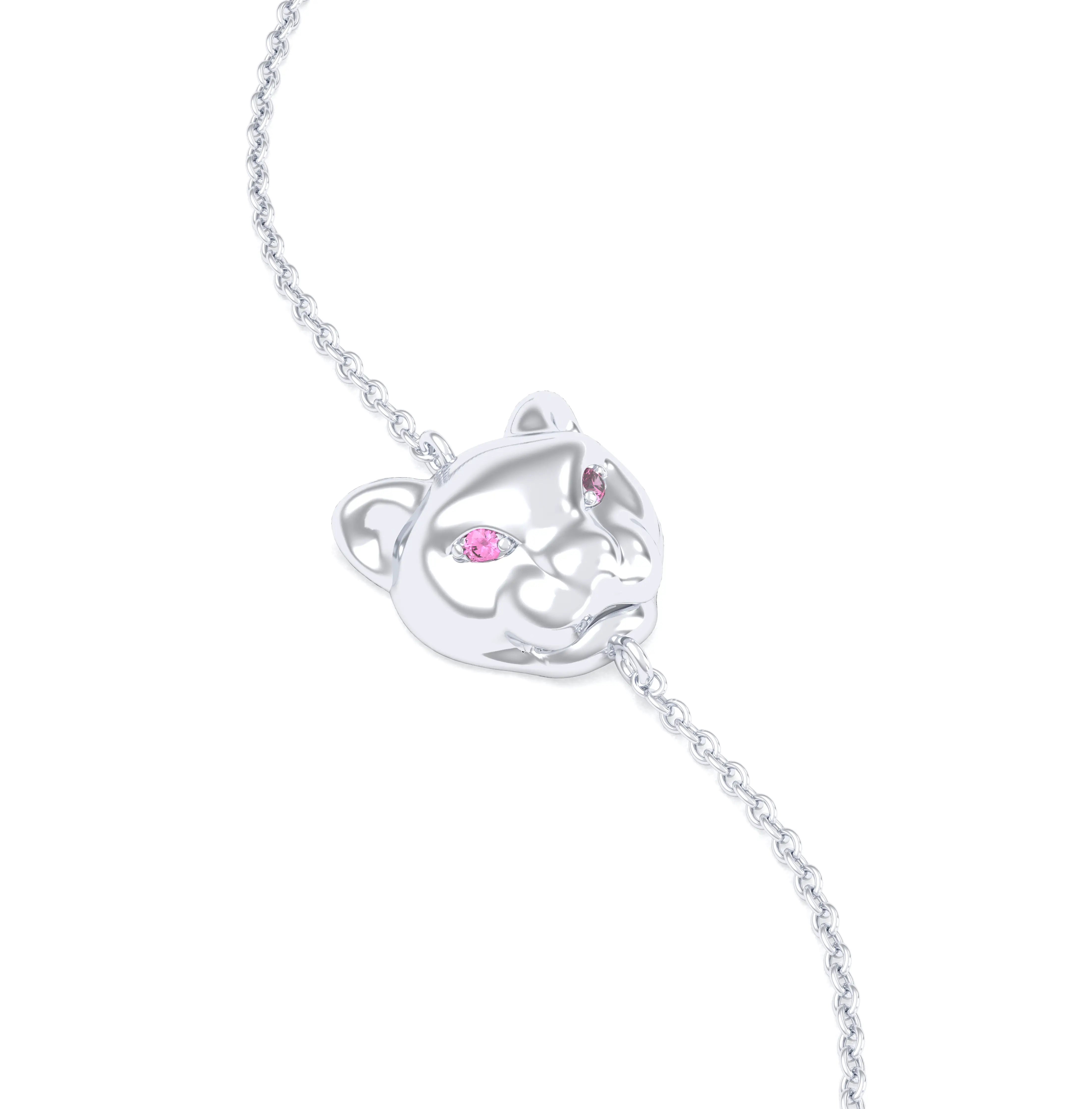 Bracelet Féline en or blanc 18 carats et pierres précieuses Saphir rose