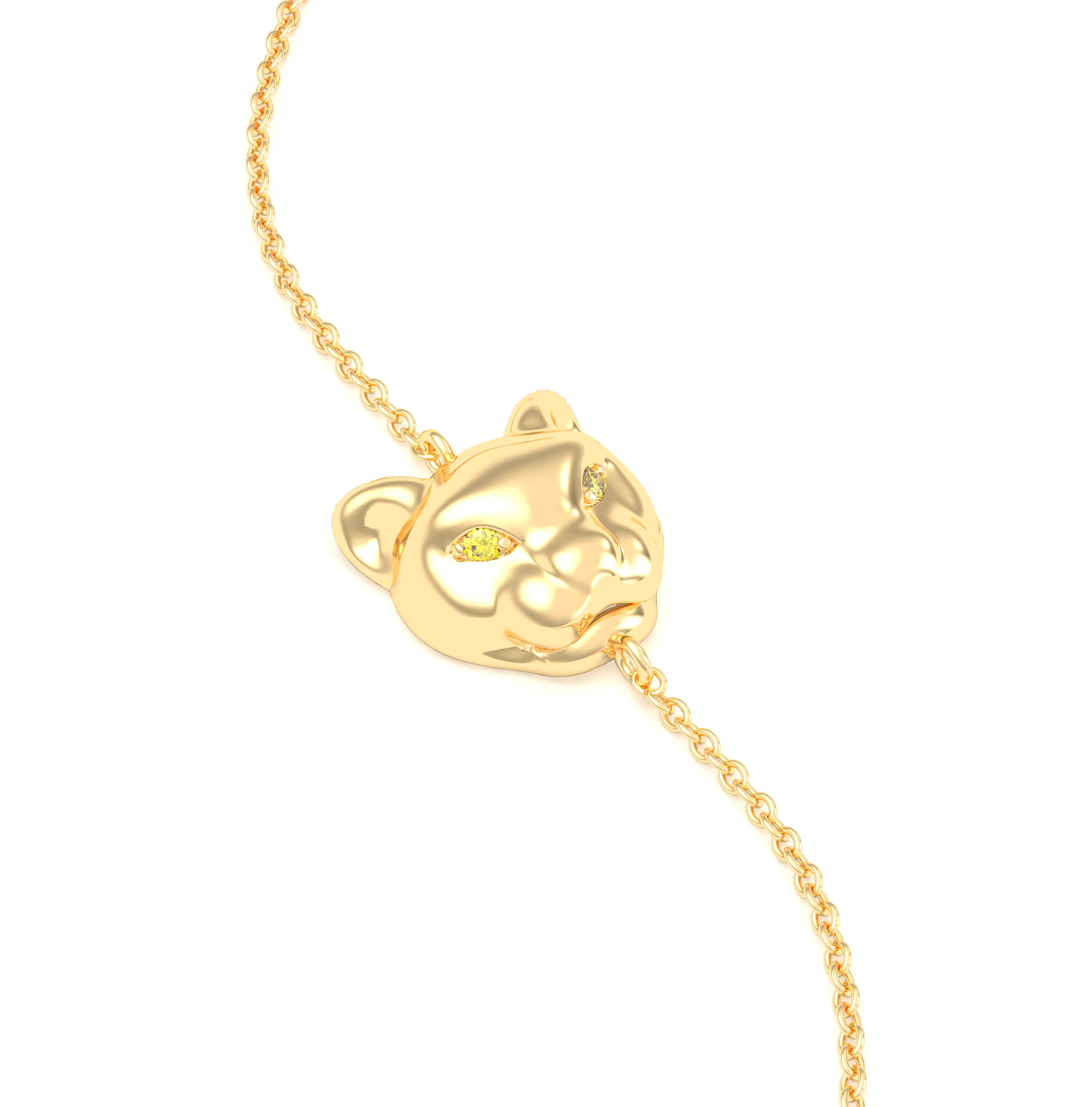 Bracelet Féline en or jaune 18 carats et pierres précieuses Diamant jaune