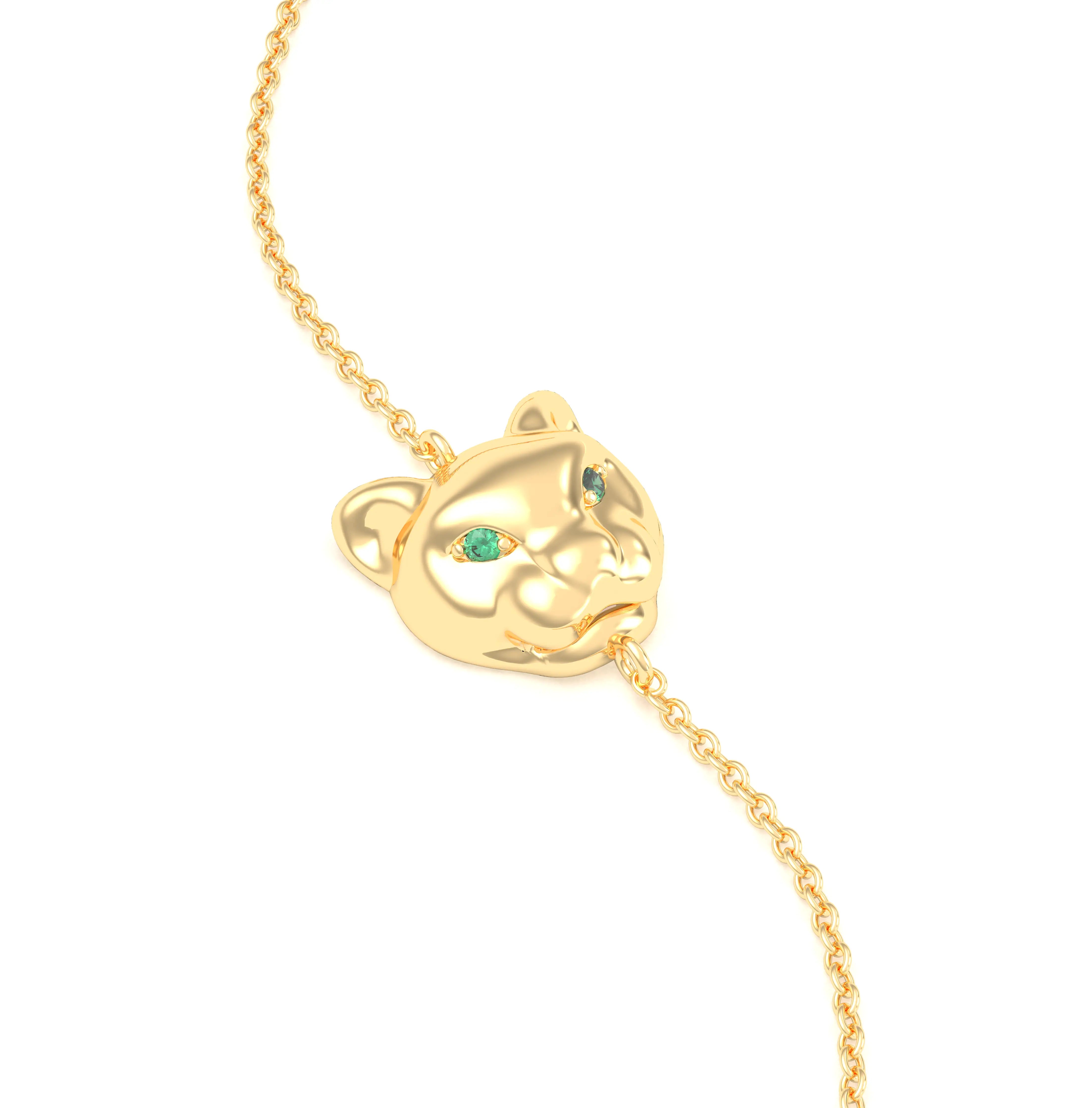 Bracelet Féline en or jaune 18 carats et pierres précieuses Emeraude