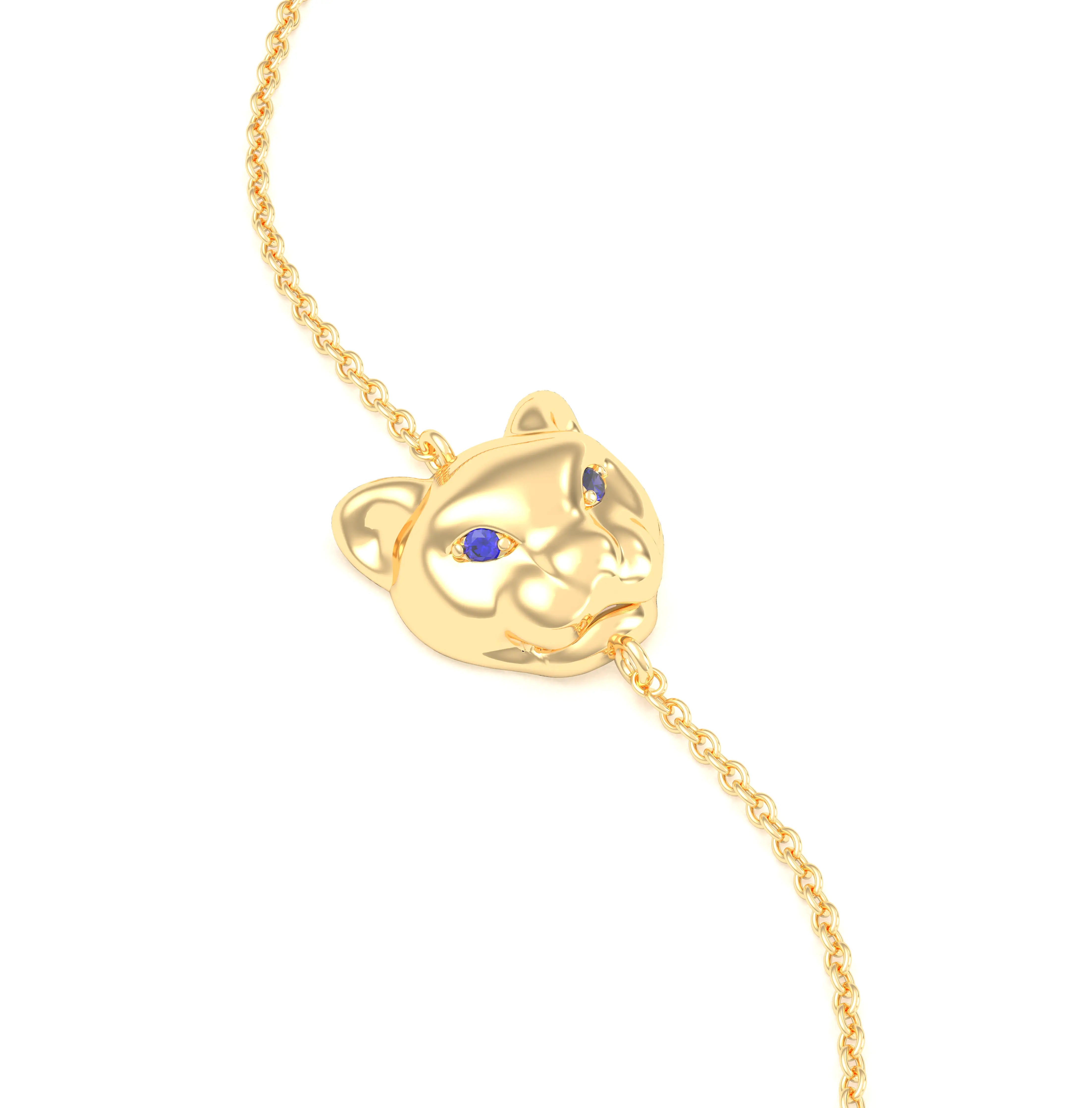 Bracelet Féline en or jaune 18 carats et pierres précieuses Saphir bleu