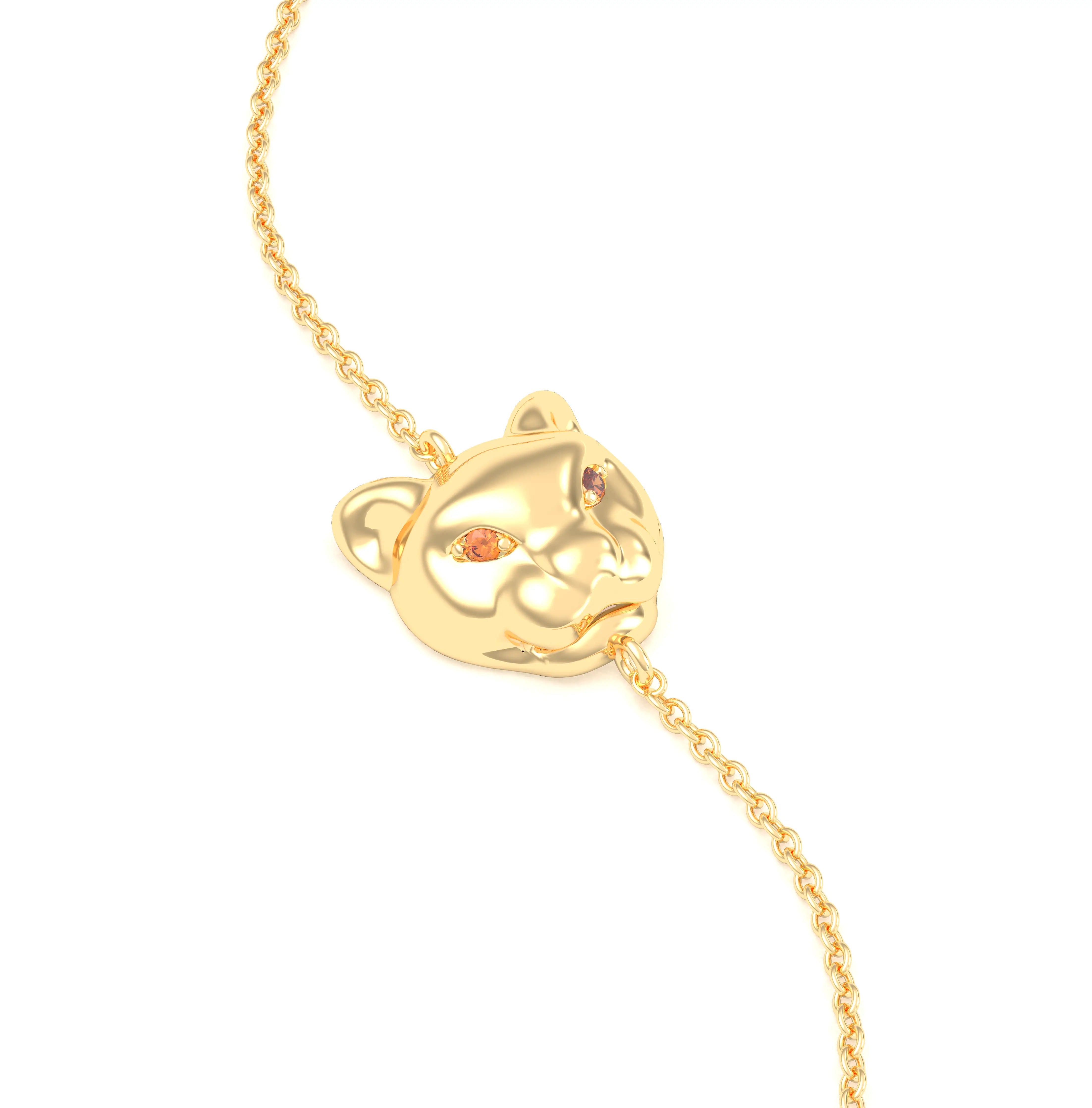 Bracelet Féline en or jaune 18 carats et pierres précieuses Saphir orange