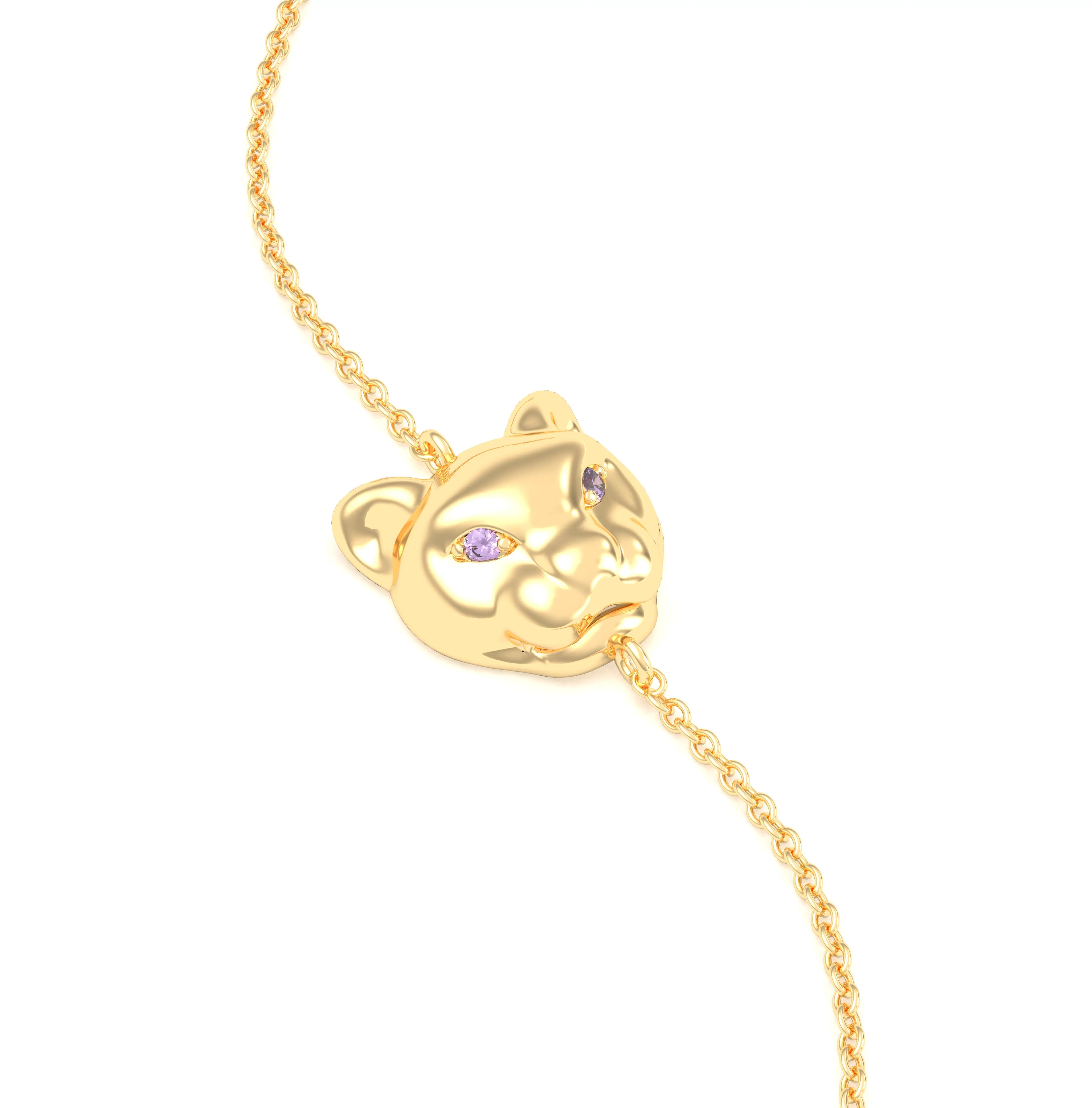 Bracelet Féline en or jaune 18 carats et pierres précieuses Saphir violet