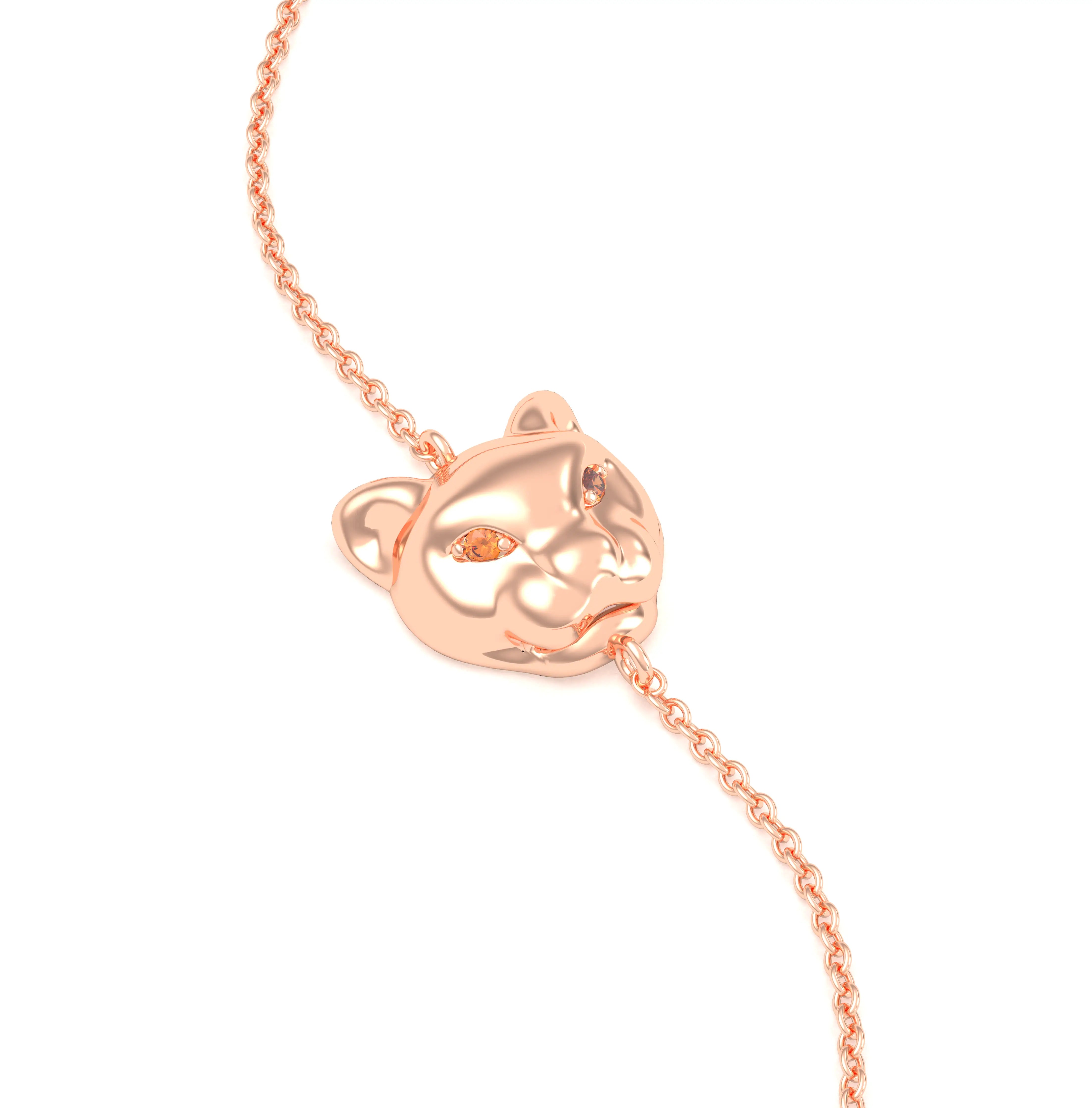 Bracelet Féline en or rose 18 carats et pierres précieuses Saphir orange