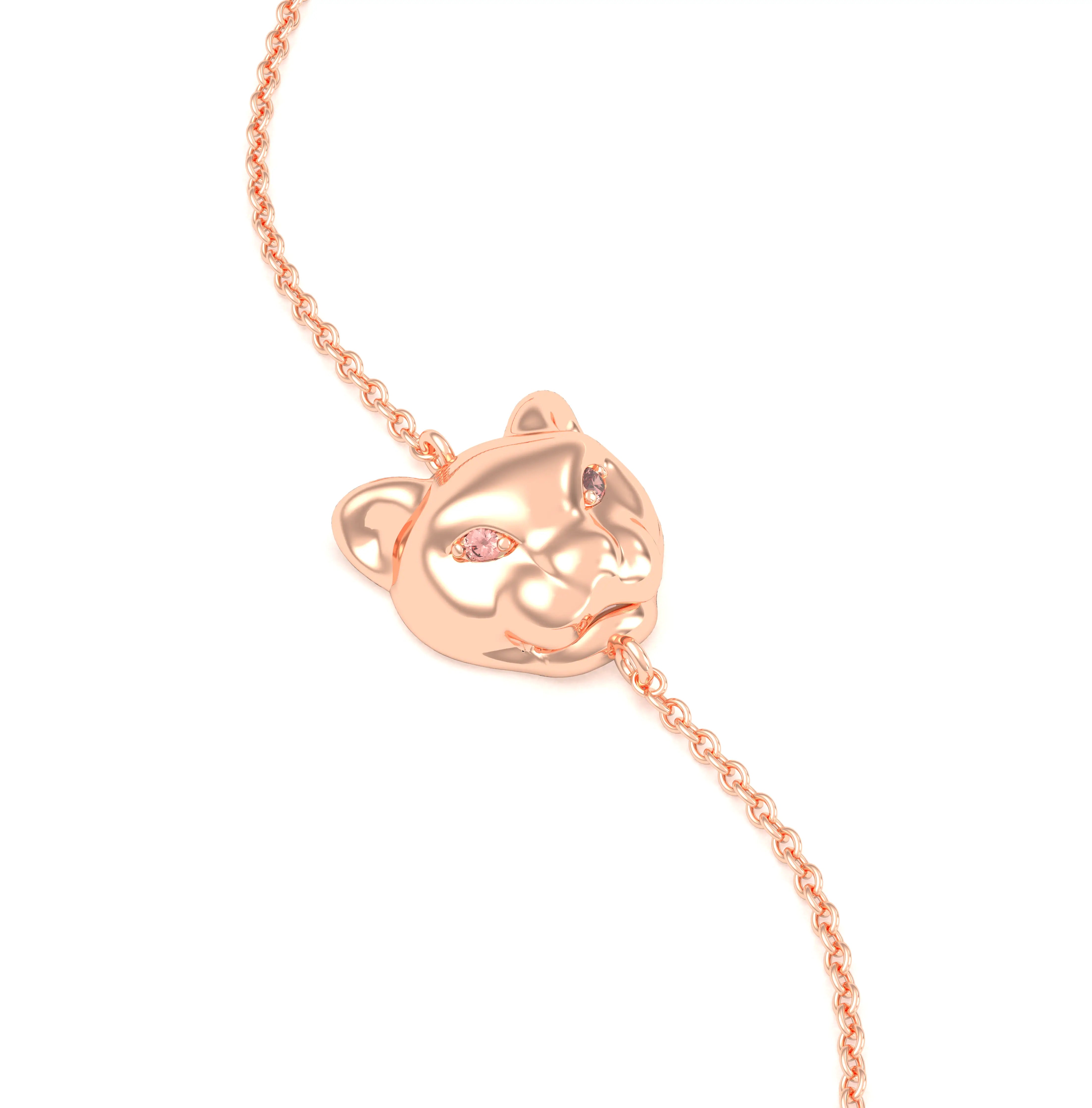 Bracelet Féline en or rose 18 carats et pierres précieuses Saphir pêche