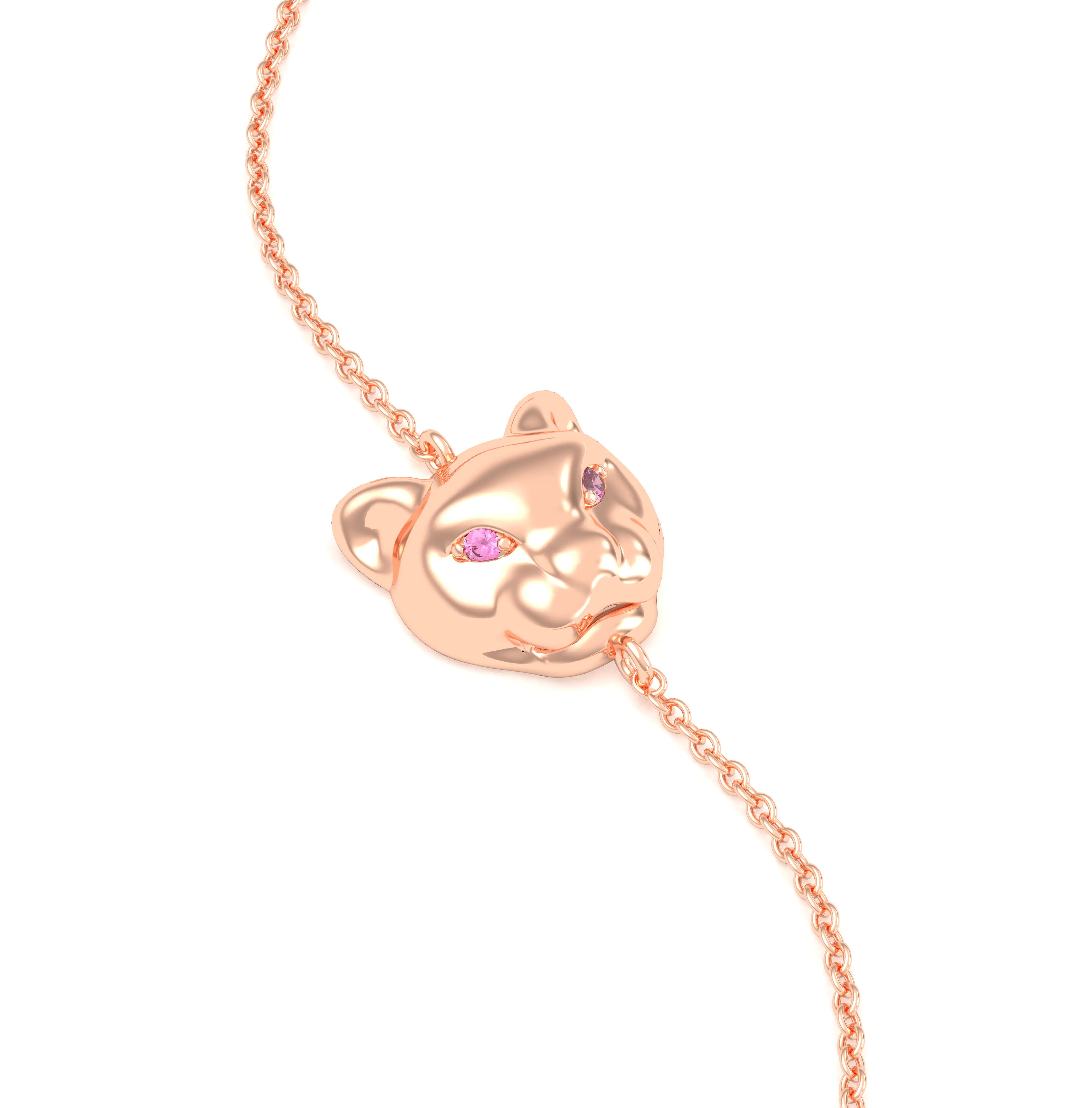 Bracelet Féline en or rose 18 carats et pierres précieuses Saphir rose