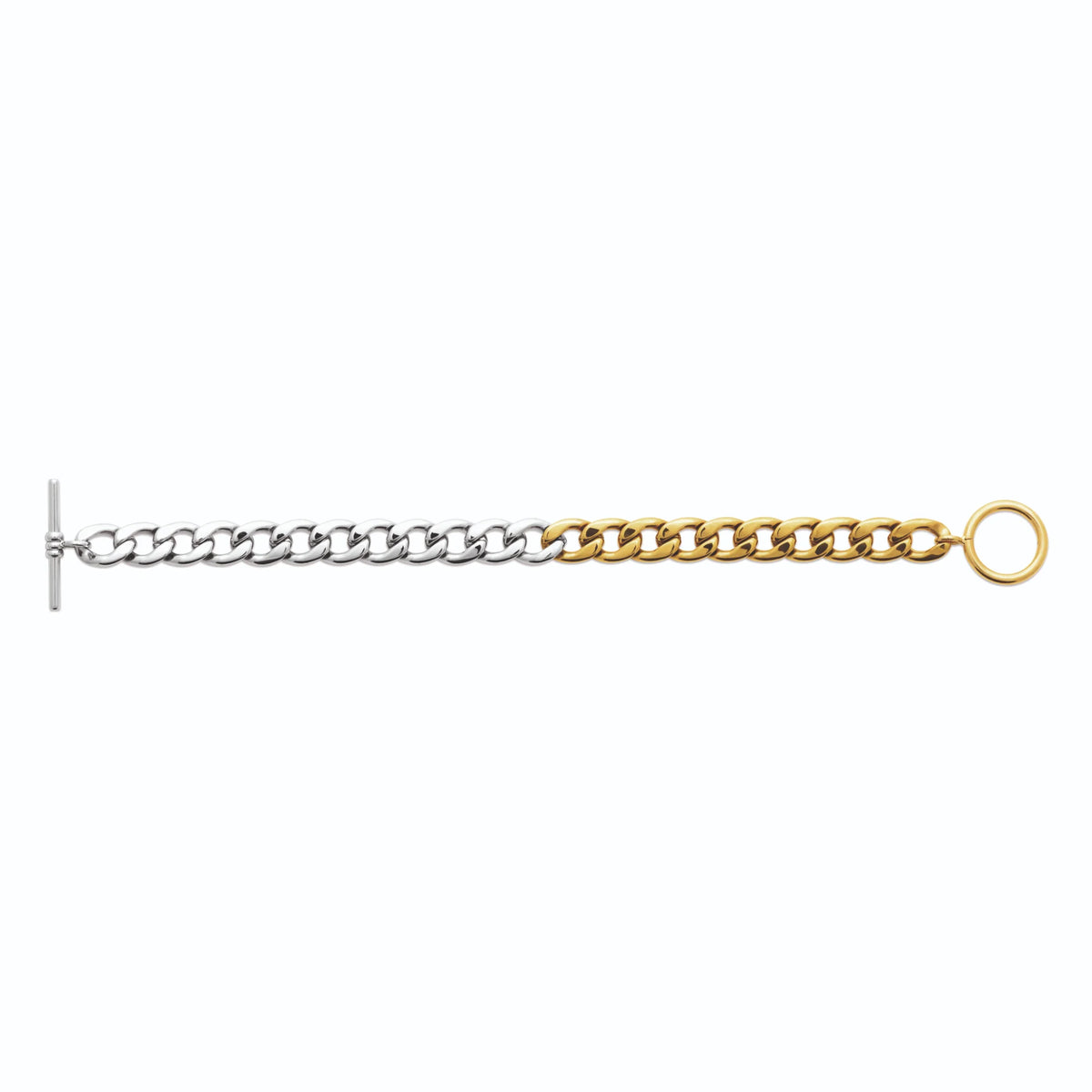 Bracelet gourmette bicolore dorée et argentée en acier