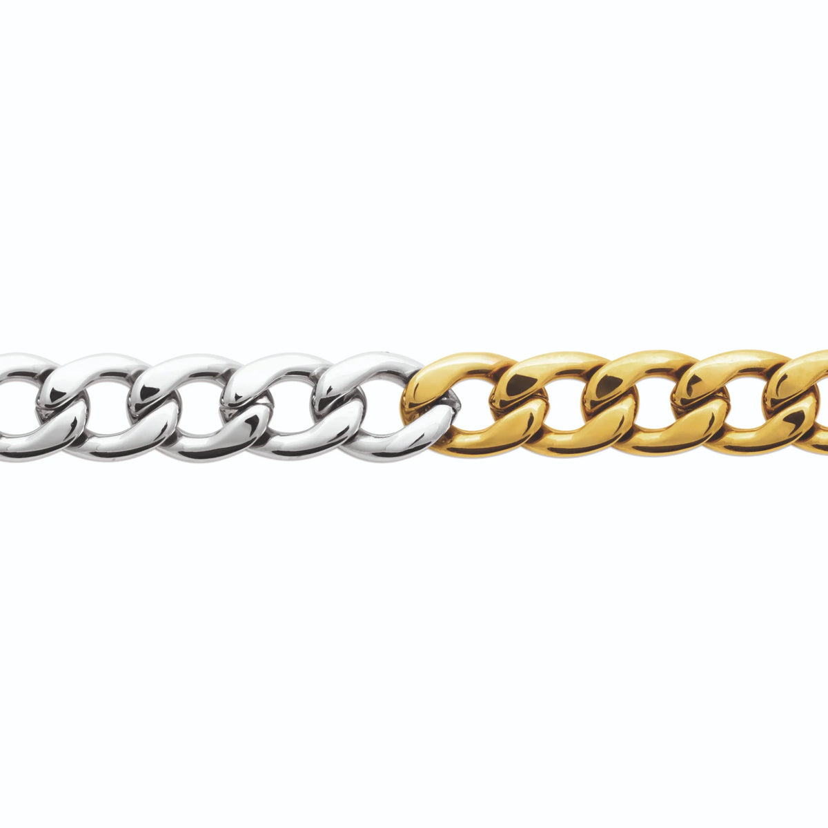 Bracelet gourmette bicolore dorée et argentée en acier
