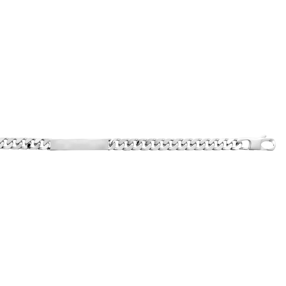 Bracelet gourmette identité large en argent 925 rhodié homme vu de profil