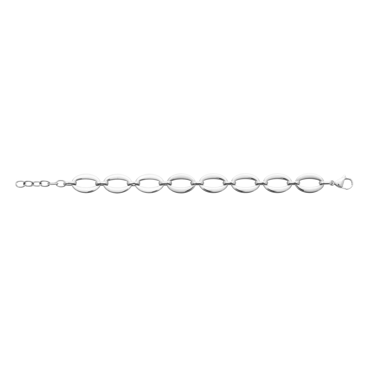 Bracelet gros maillons ovales plats en acier PVD argenté