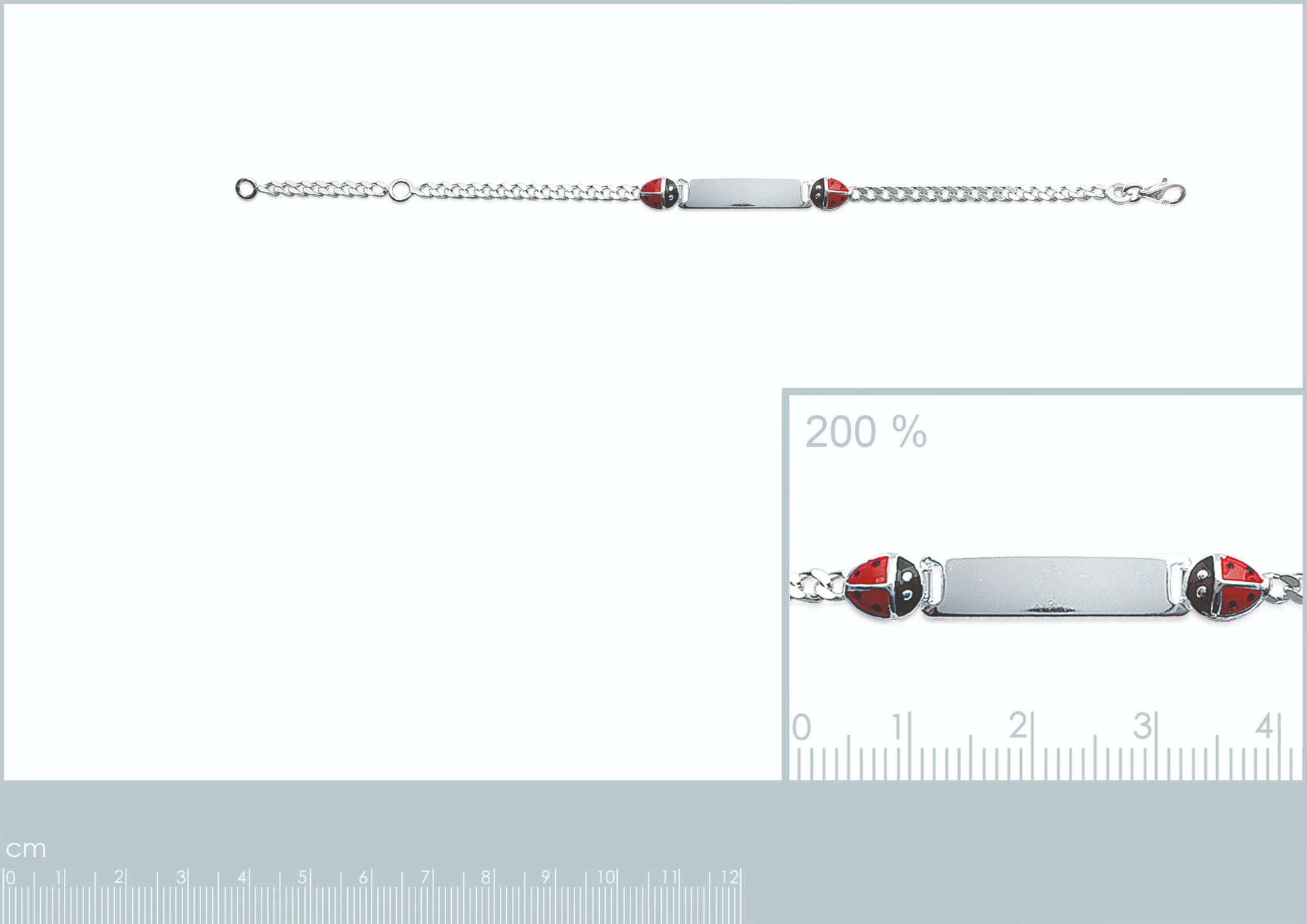 Bracelet identité coccinelles enfant maille gourmette 2,5 mm en argent 925 rhodié, 16 cm