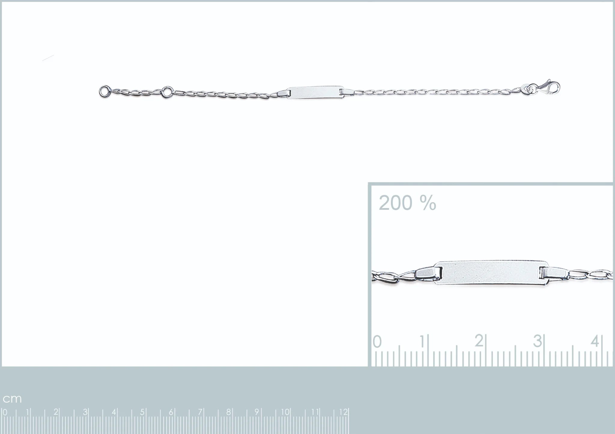 Bracelet identité enfant chaîne fine 2 mm en argent 925 rhodié, 15 cm