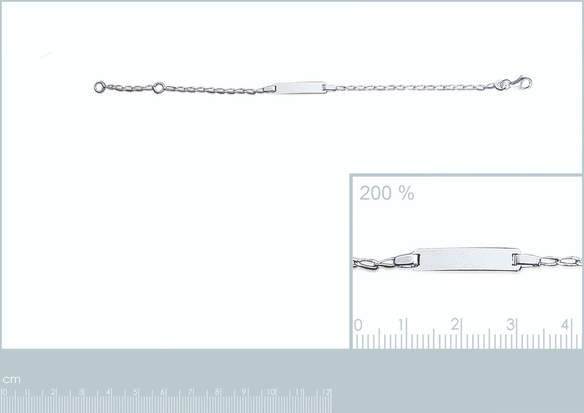 Bracelet identité enfant chaîne fine 2 mm en argent 925 rhodié, 15 cm