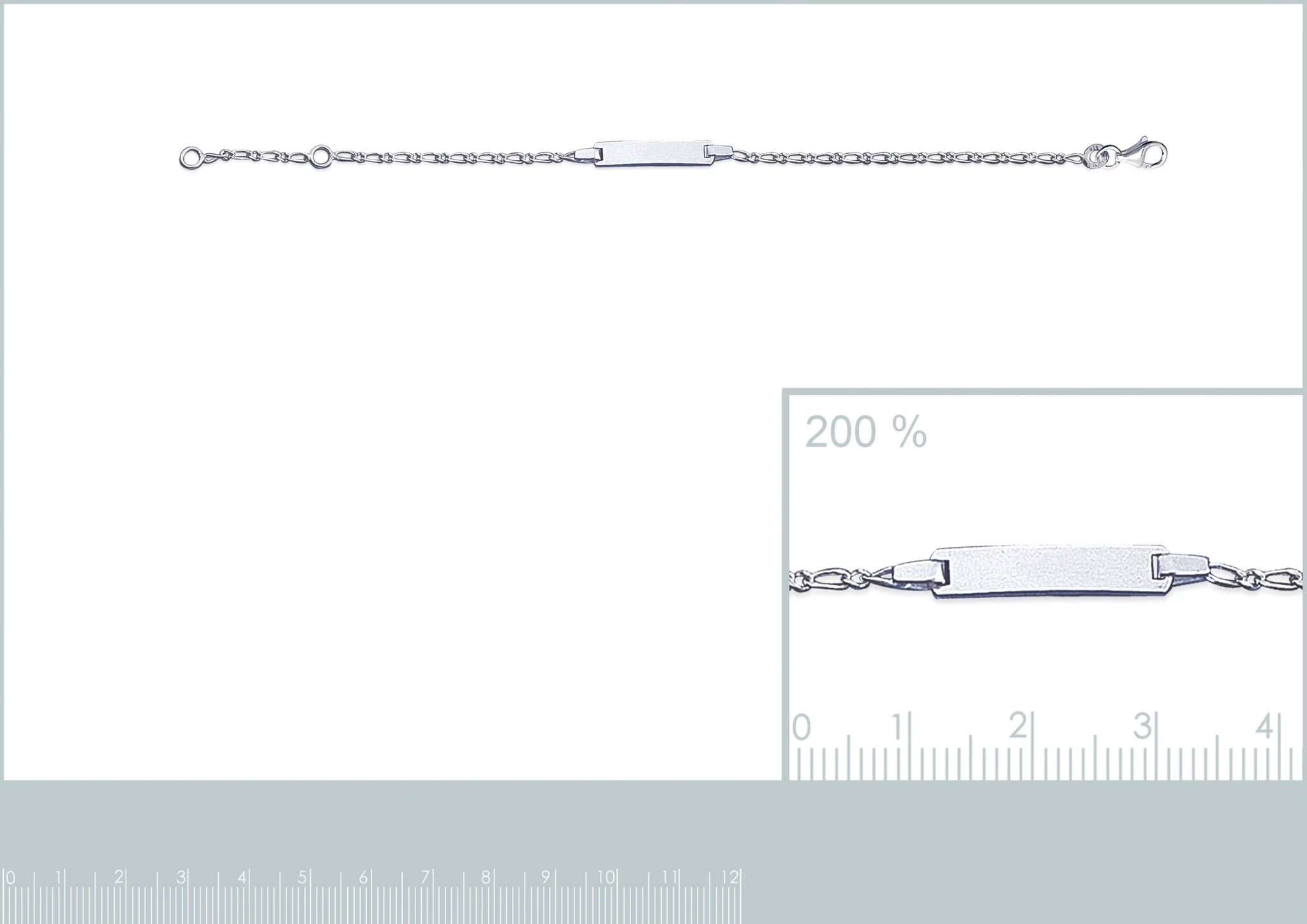Bracelet identité enfant maille figaro 1,8 mm en argent 925 rhodié, 15 cm