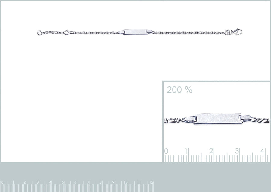 Bracelet identité enfant maille figaro 1,8 mm en argent 925 rhodié, 15 cm, vue de face