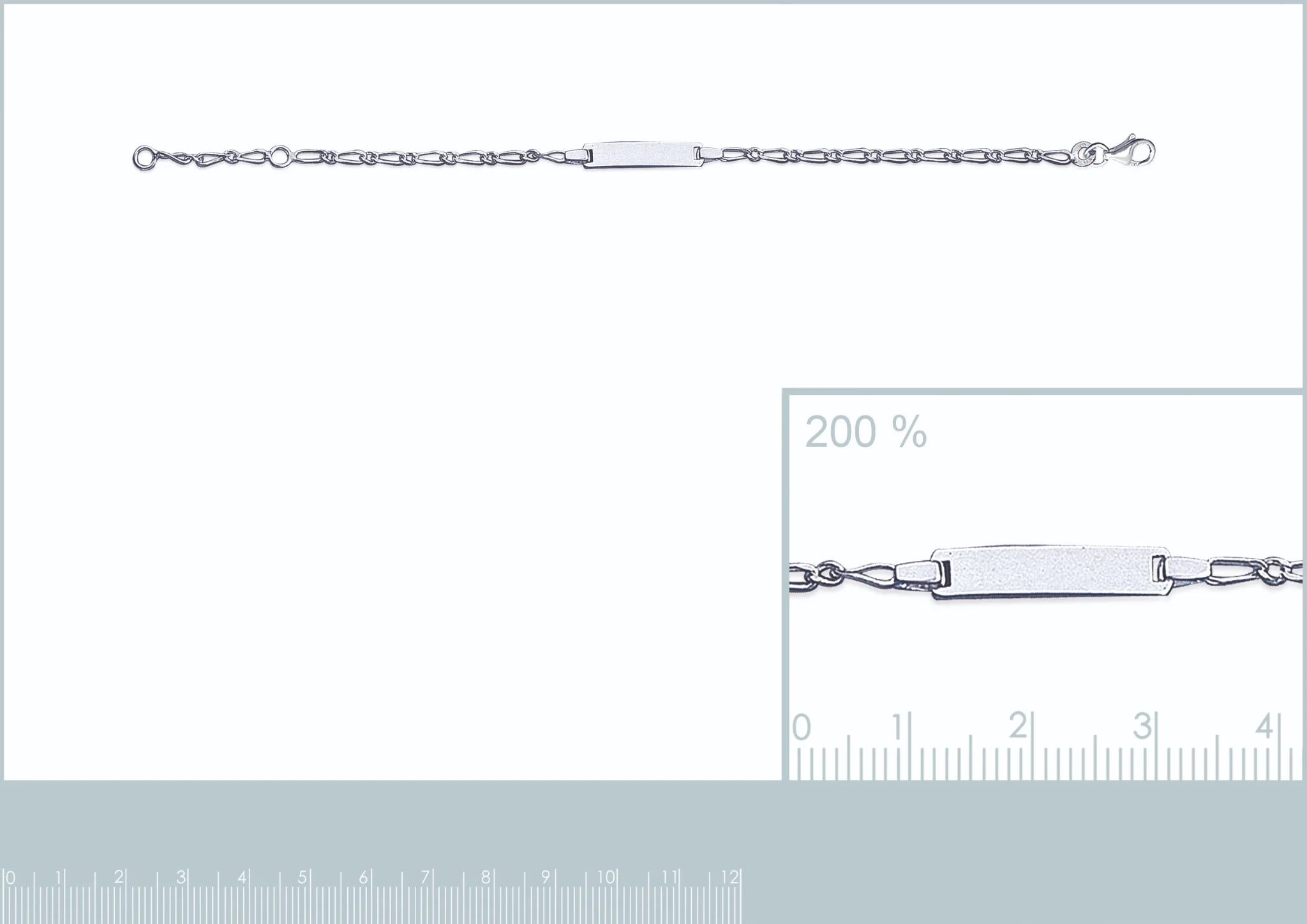 Bracelet identité enfant maille figaro 2,2 mm en argent 925 rhodié, 15 cm
