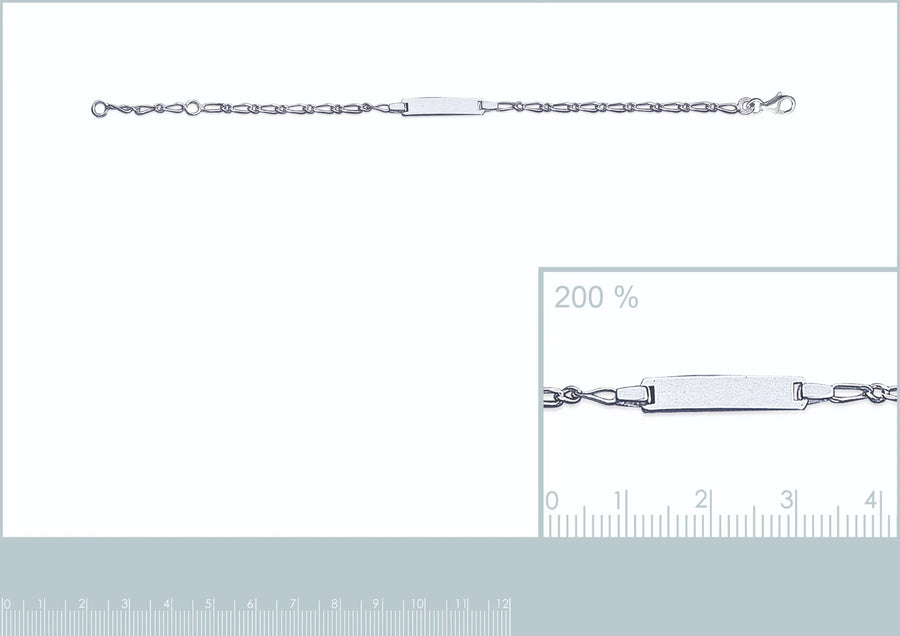 Bracelet identité enfant maille figaro 2,2 mm en argent 925 rhodié, 15 cm, vue de face