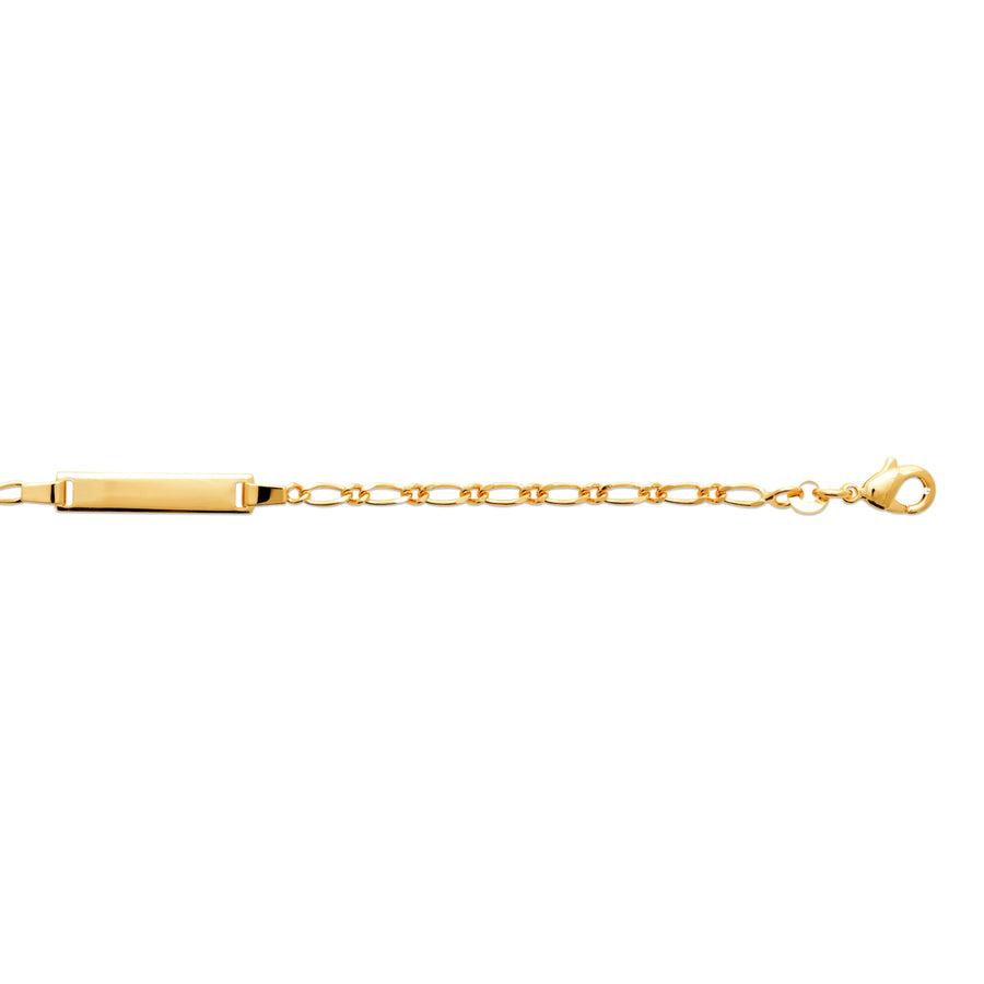Bracelet identité enfant maille figaro 2,2 mm en plaqué or, 15 cm, vue de face