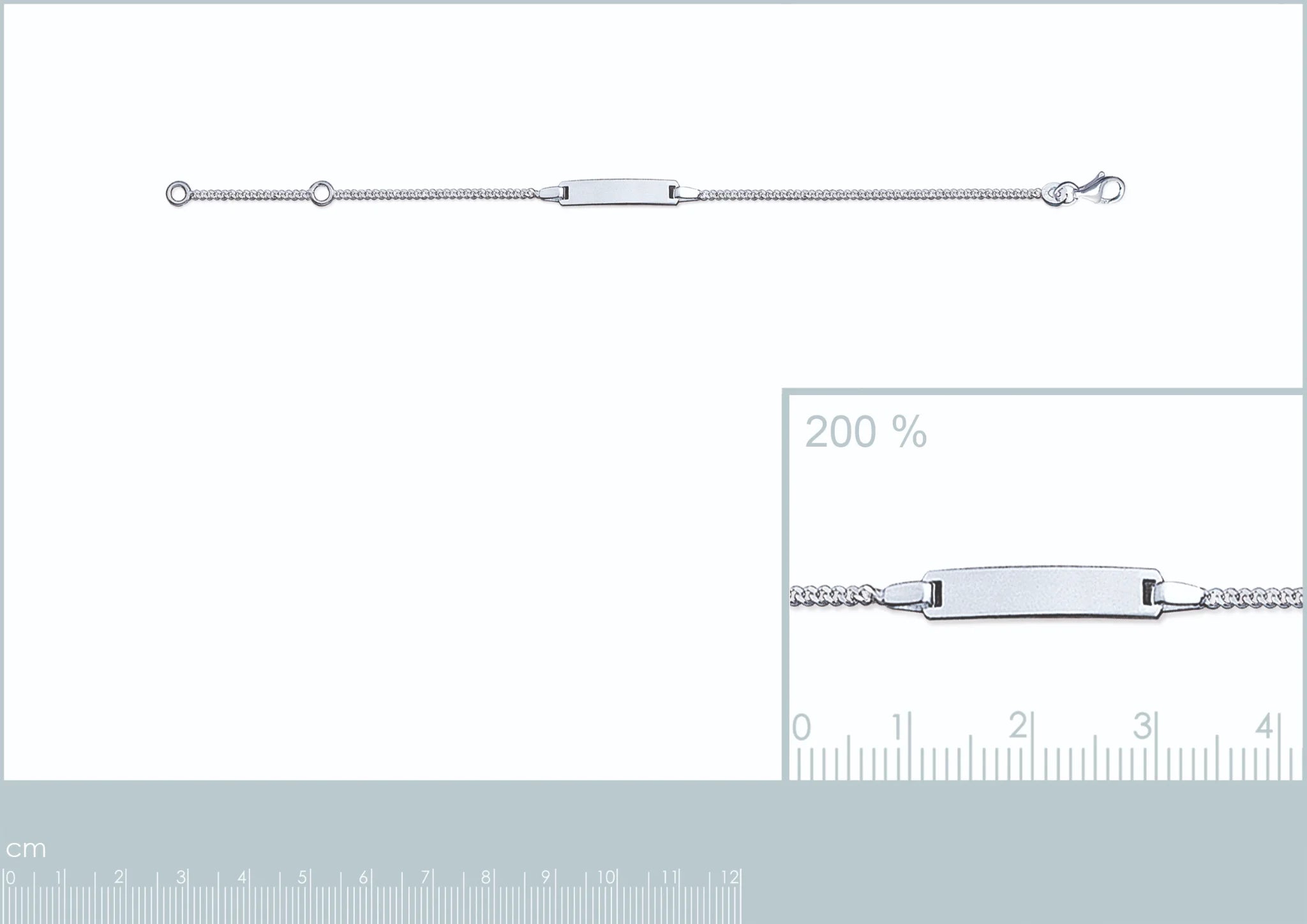 Bracelet identité enfant maille gourmette 1,4 mm en argent 925 rhodié, 15 cm
