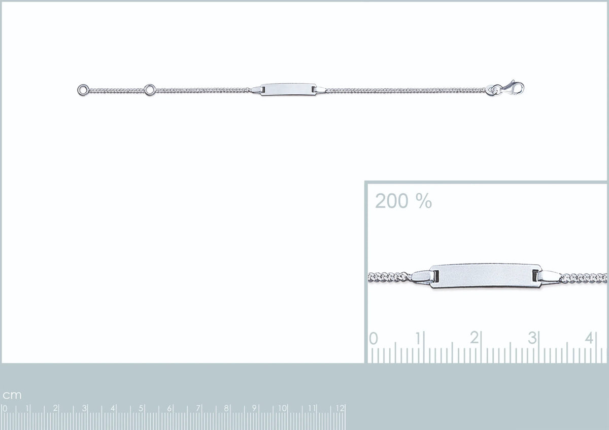 Bracelet identité enfant maille gourmette 1,4 mm en argent 925 rhodié, 15 cm