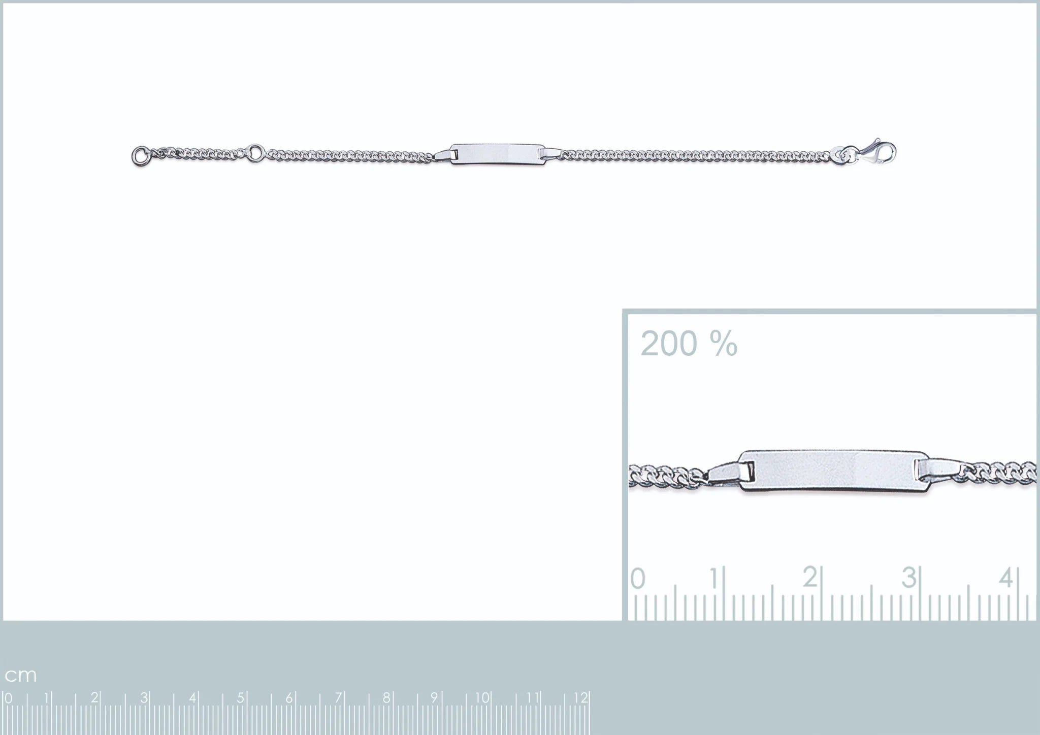 Bracelet identité enfant maille gourmette 2,1 mm en argent 925 rhodié, 15 cm